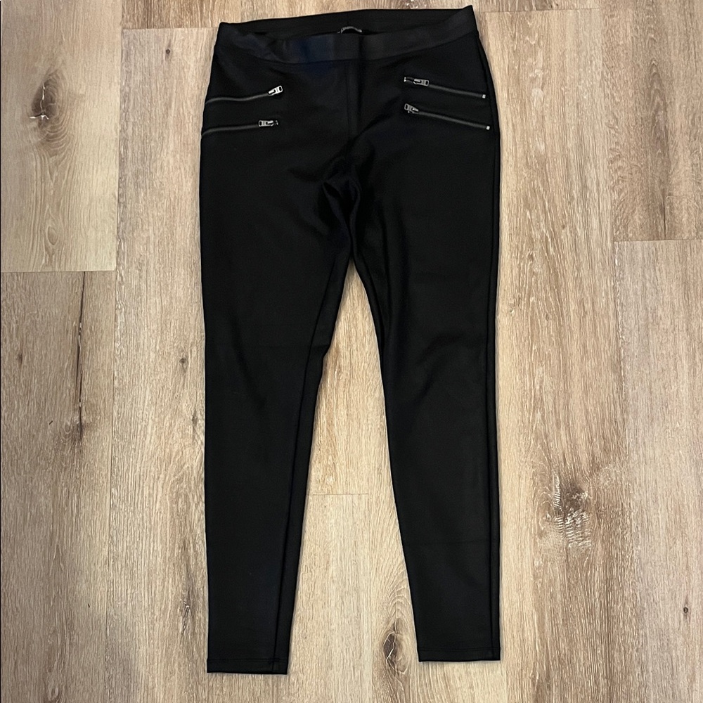Express Black Slim Leggings with Shimmer and Quad Zip Accents